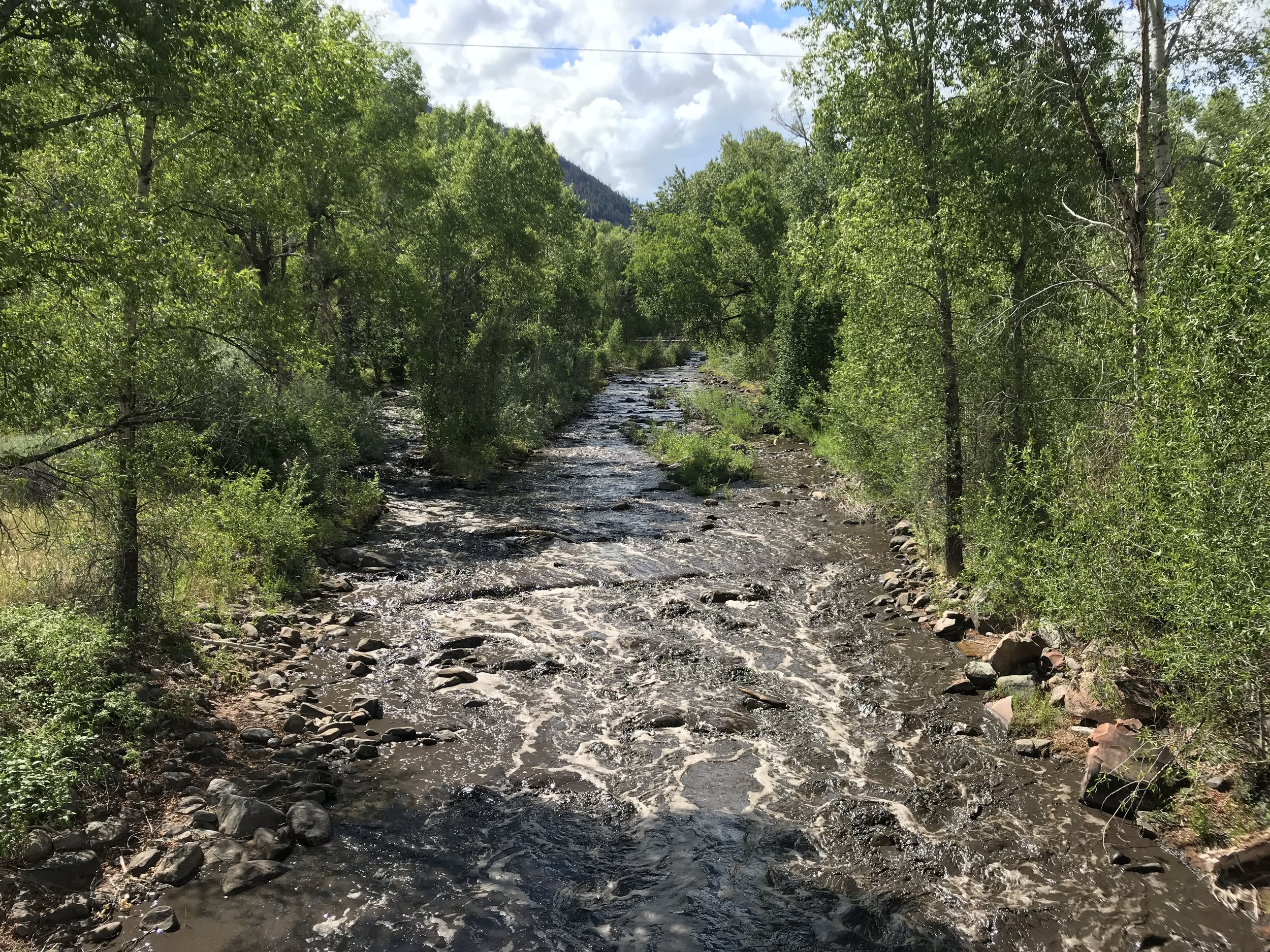 Hermosa Creek at Hwy 550 carried ash and sediment down from the fire scar after weekend rains (Sunday, June 17).