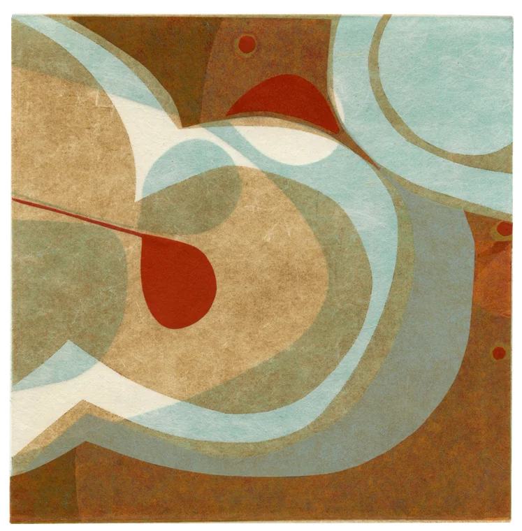 Monoprint with collage, 6" x 6"
