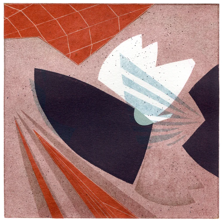 Monoprint with linocut and collage "6" x 6"