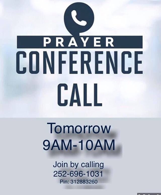 Join us for our Intercessory Prayer Conference Call tomorrow from 9am-10am.

Join by phone: 
252-696-1031
Pin: 312883260

#newlifechristiancenter #newlifelaurel #nlcc #church #mdchurch #prayer #intercessoryprayer #churchflow #laurelmd #pgcounty #mary
