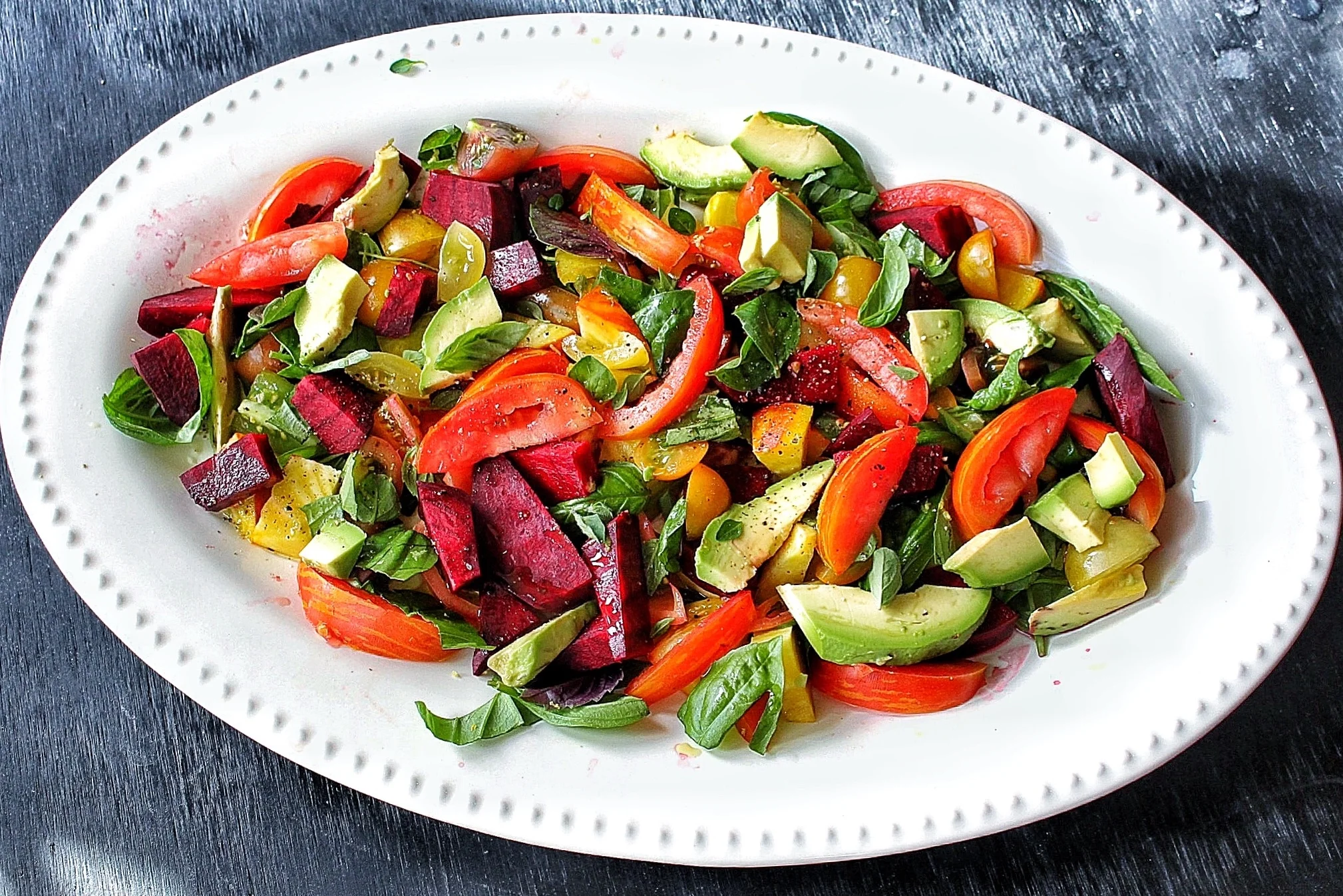 Heirloom Tomato, Beet, Avocado Cold Summer Salad