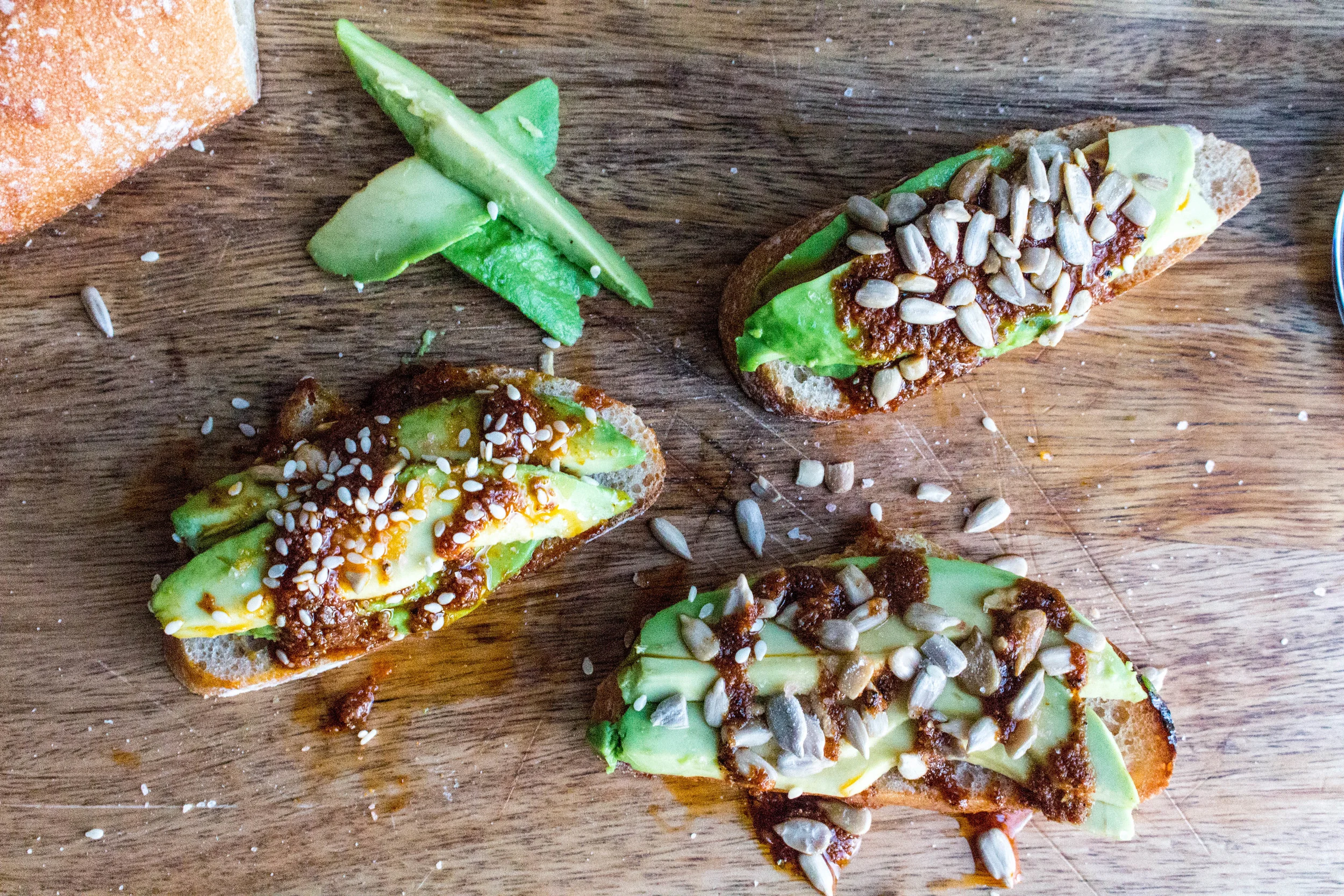 Avocado Toast with Spicy Sauce and Seeds