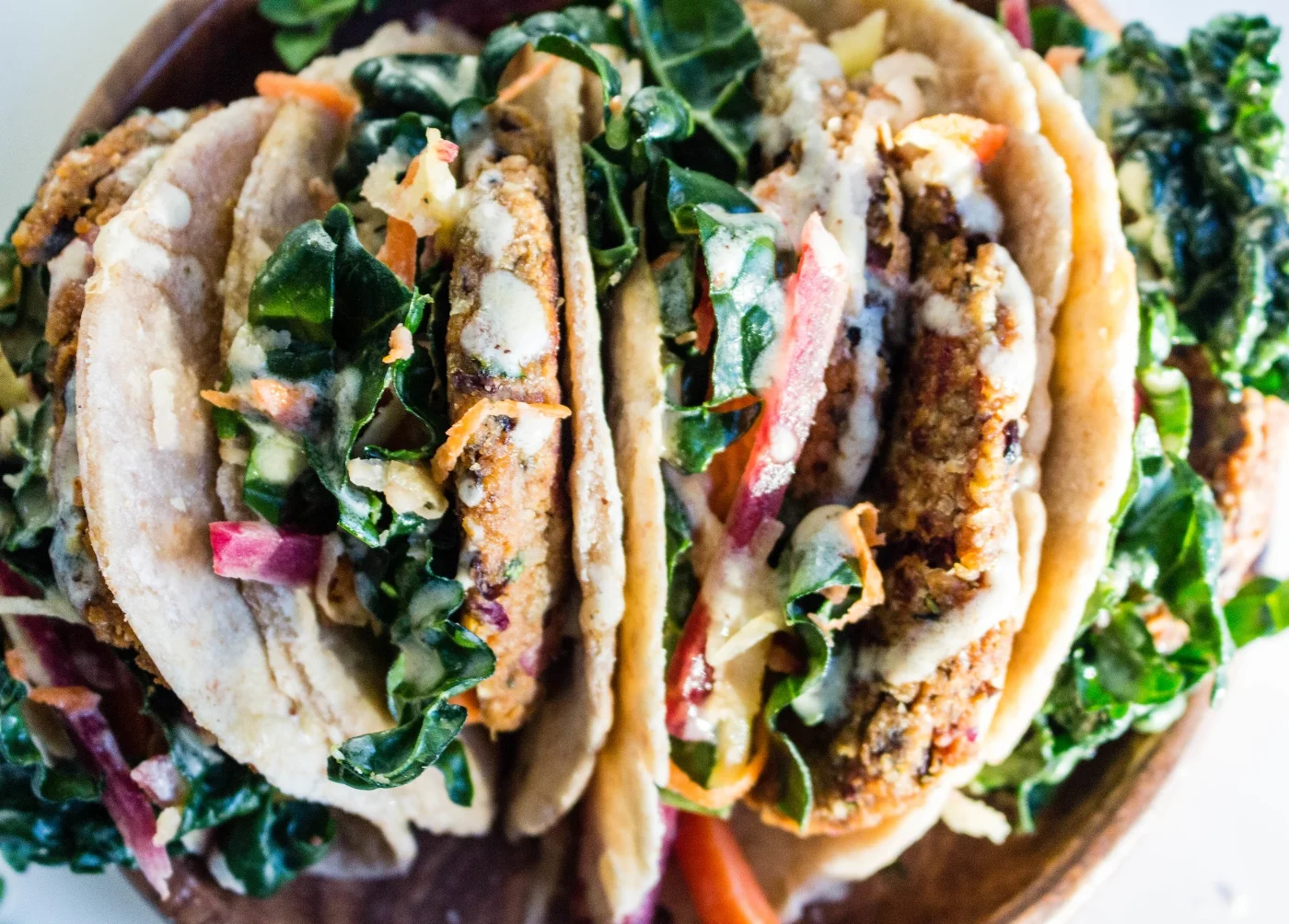 Taco Tuesday: Sweet Potato Black Bean Falafel Tacos + Kale Slaw + Tahini Sauce