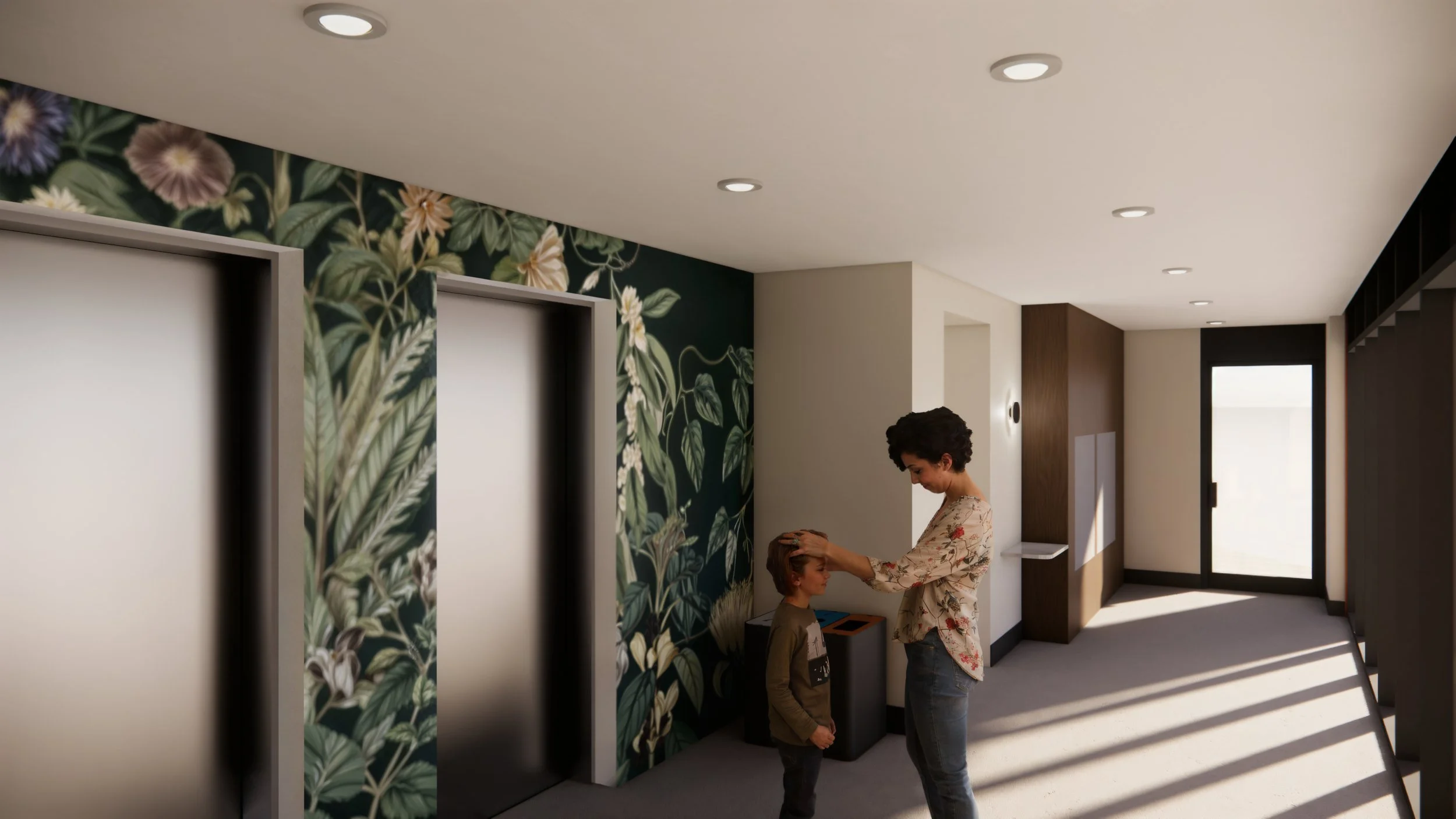 Main-floor entry and lobby at Brookside, an affordable rental building in Kelowna