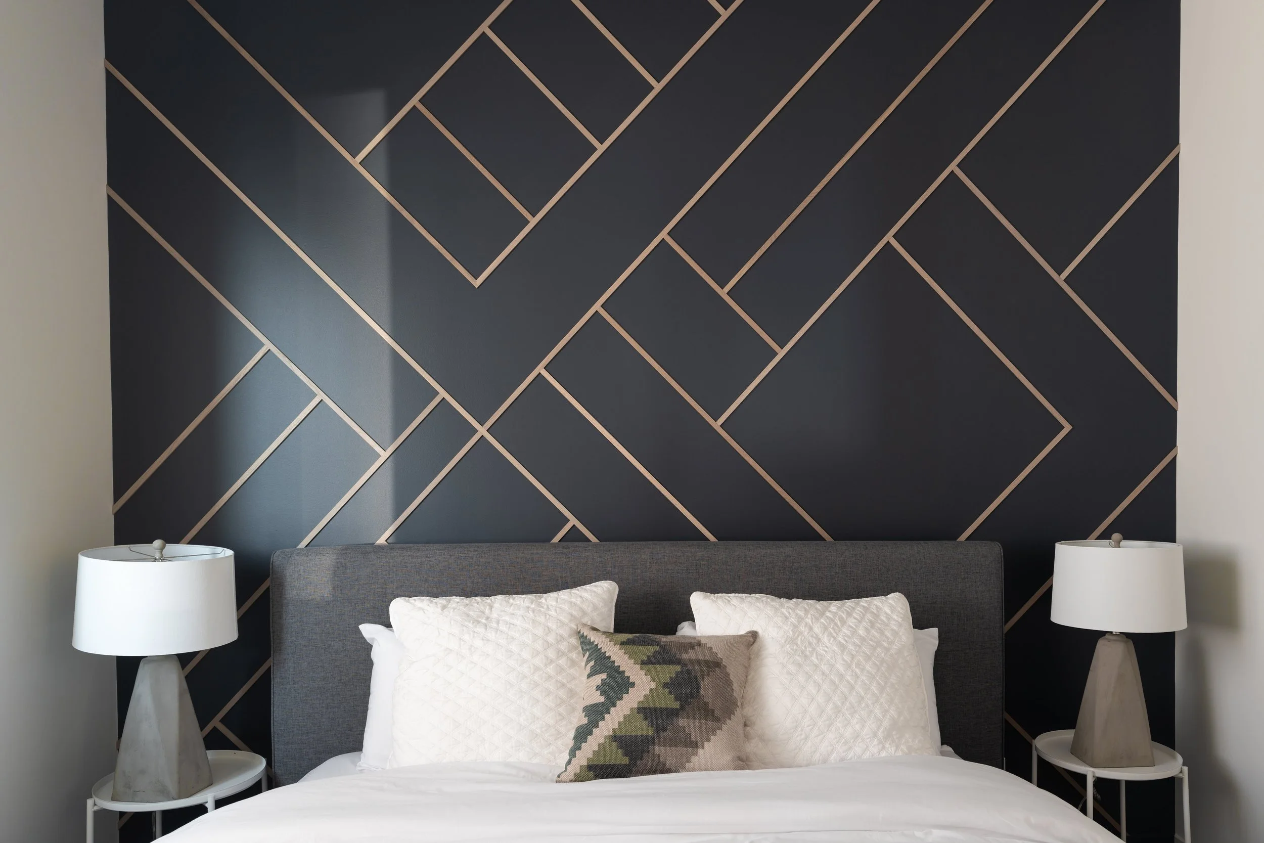 Lakestone Showhome bedroom feature wall interior, Lake Country