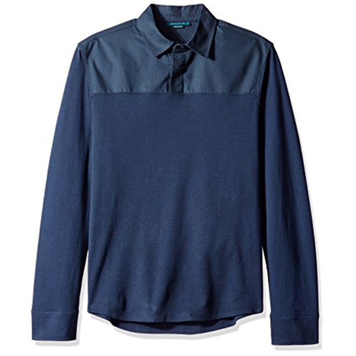 Perry Ellis Men's Mixed Media Long Sleeve Polo