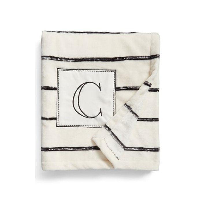 Plush Stripe Monogram Throw