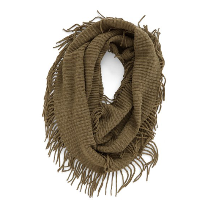 Rib Knit Fringe Infinity Scarf