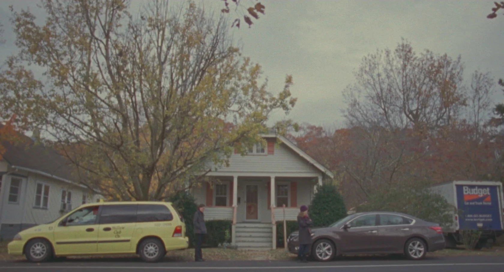This is the closing frame of the film and really encapsulates the heart of the movie. We end with the two sisters still pitted head to head, with all their mother's belongings packed away in a truck as they're getting ready to leave it all behind. Of course we staged the scene with the house in the background because it symbolizes their entire troubled history together. Having it weighing down on them in the final moments of the film seemed highly appropriate. 