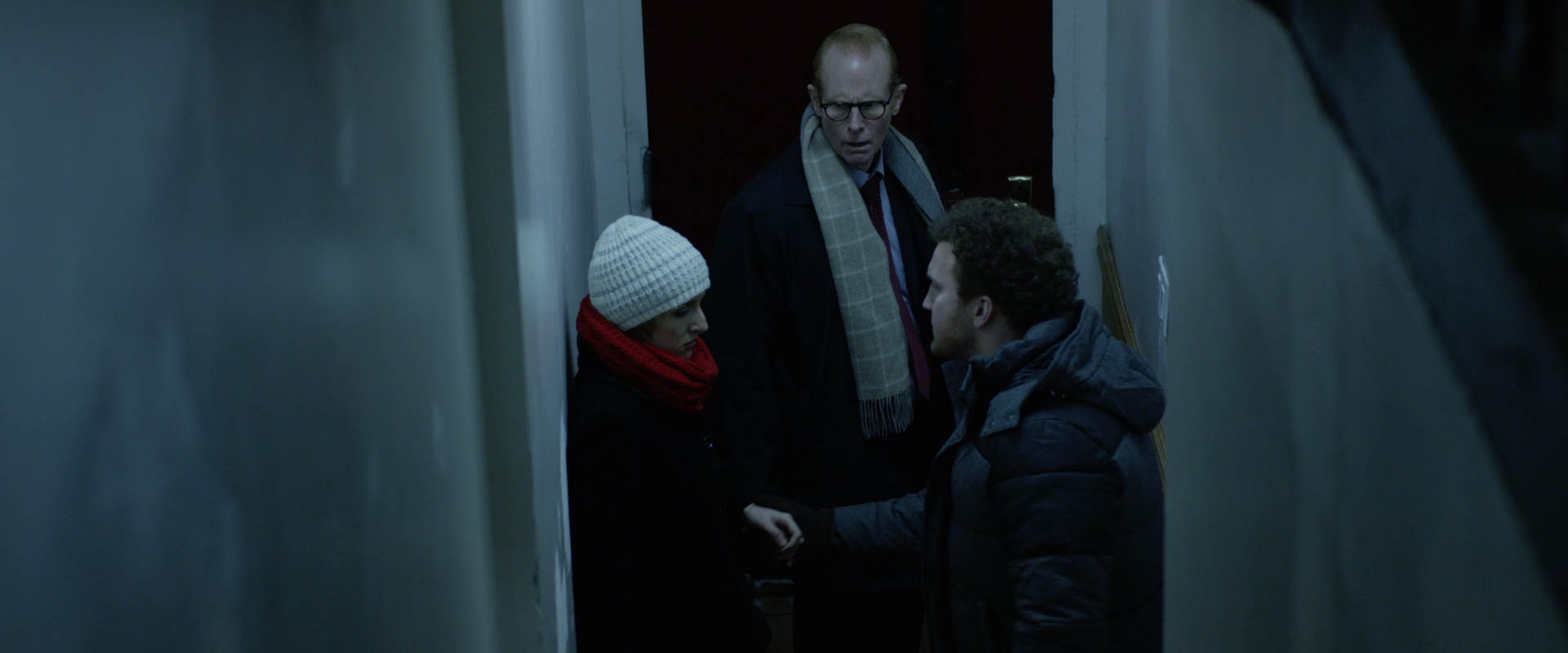 This is the scene when Luke discovers that Christelle is actually an escort and finds himself trying to rescue her from one of her clients before he realizes that Christelle doesn't need any rescuing. We did this all in one shot and it really helps to heighten the reality of this scene and accentuate the voyeuristic nature of it. In this scene Luke sees her with her client and assumes the worse. Likewise as audience members we have to watch Christelle's interaction with a strange man and make our own conclusions about it. But of course In Luke's case he was able to interject and pull her away from him.
