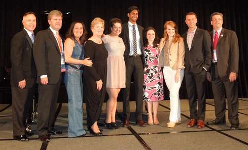 Onstage after the Finals of the 2014 National Music Theater Competition with the judges (Andrew Lippa, Kate Baldwin, and Sherri Sanders), pianist Todd Lindamood, and the 2nd & 3rd place winners.
