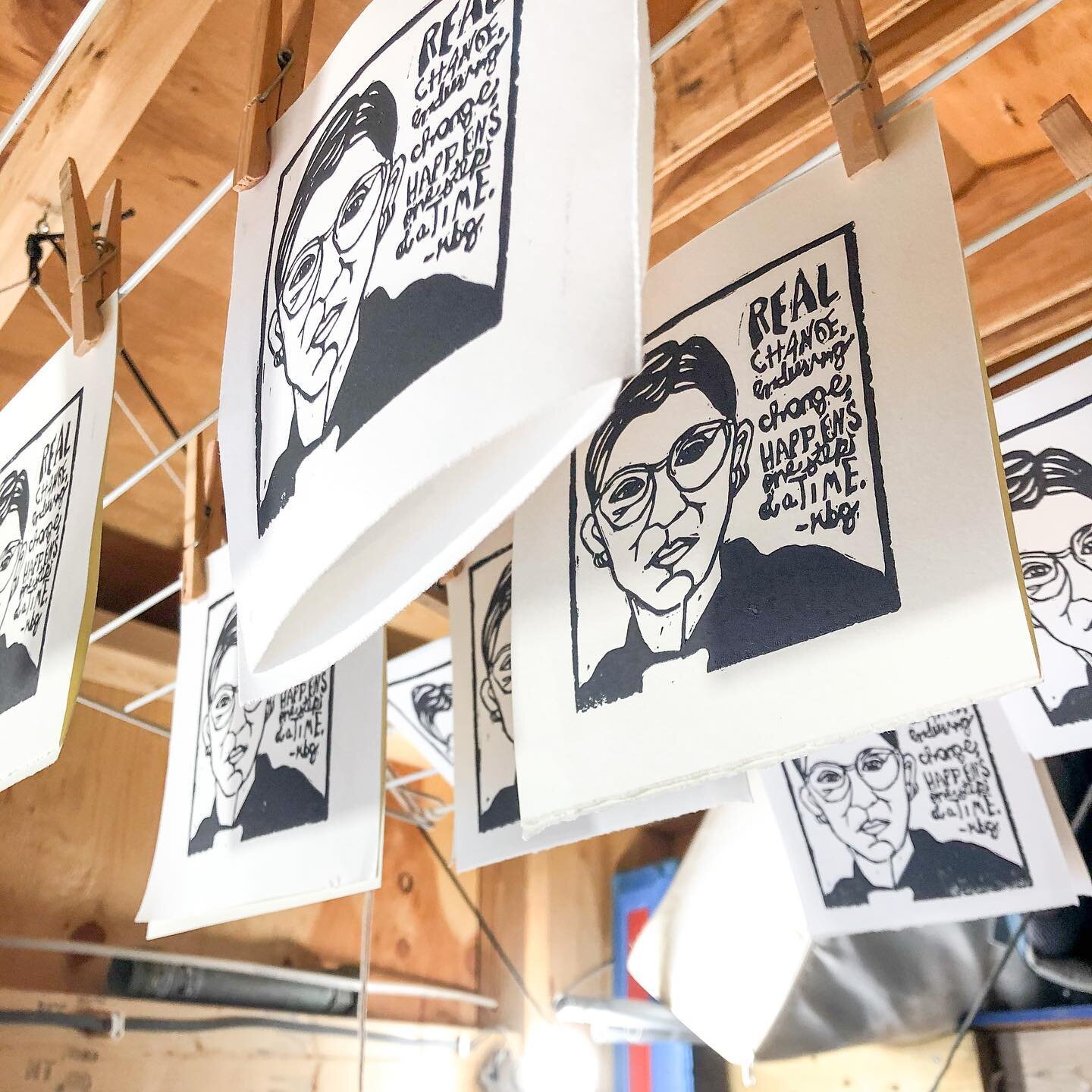 September&rsquo;s WE(e) PRINT hanging to dry in the shed studio. I&rsquo;ll be sending these out this week. Hang in there friends. Resist despair. Find some joy. Check your voter registration.❤️