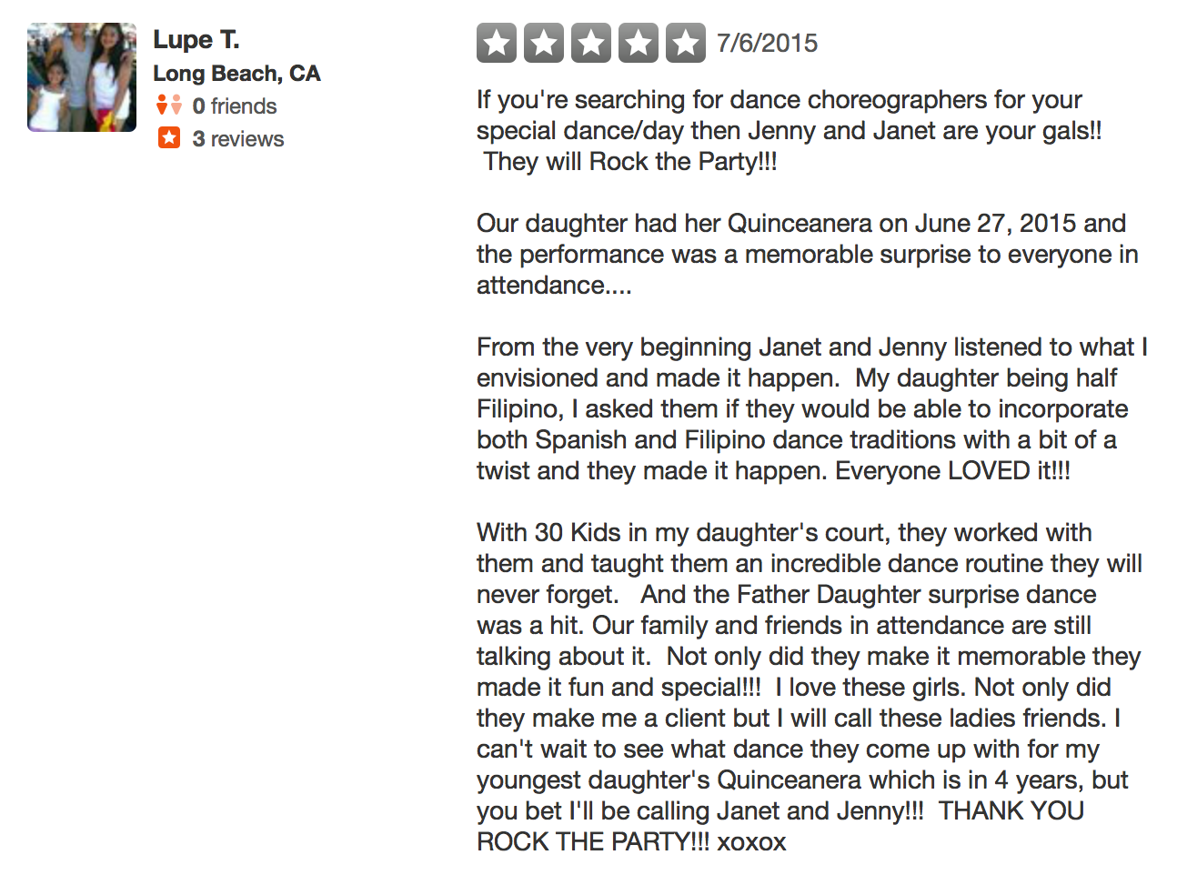 We graciously appreciated their review that got filtered on Yelp. <3