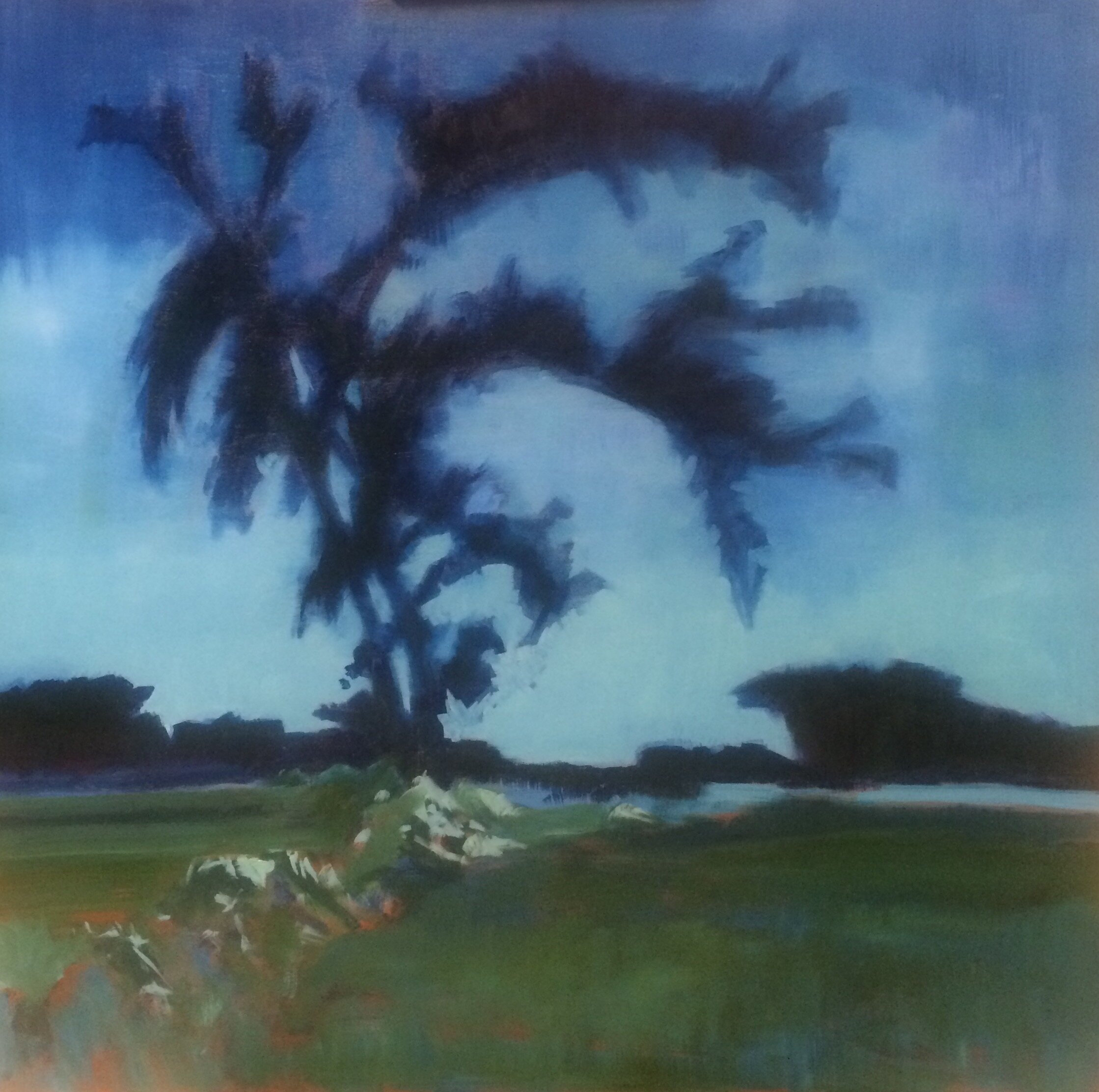 early evening, 2019, oil on wood, 36 x 36 in.