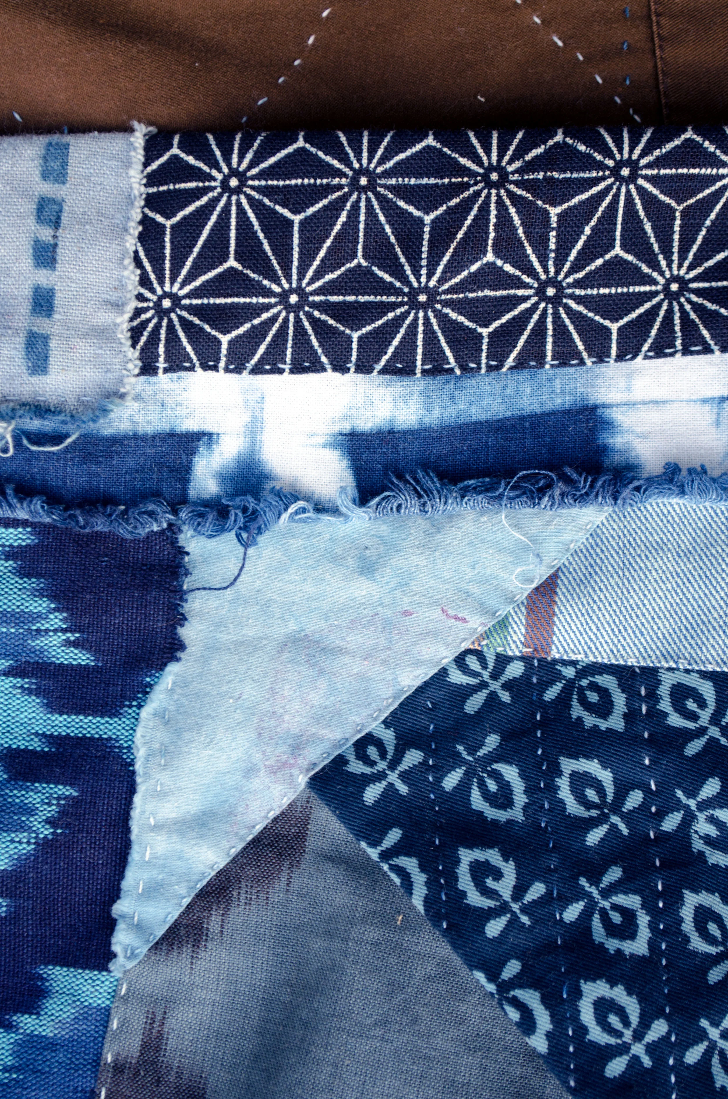 Indigo dyed cottons patched in the boro style