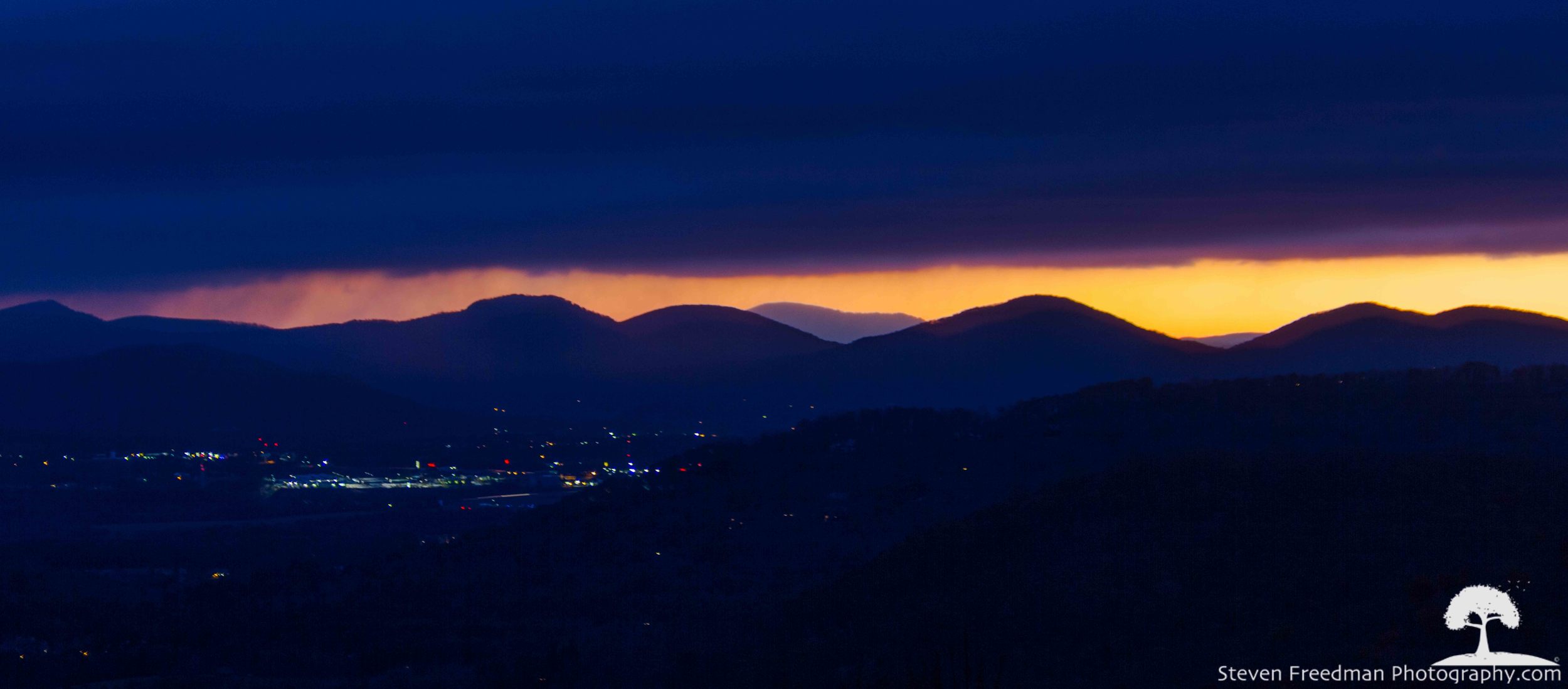 Day Break around 6:15 am with a view of the Lowe's shopping center on Airport Road south of Asheville. 