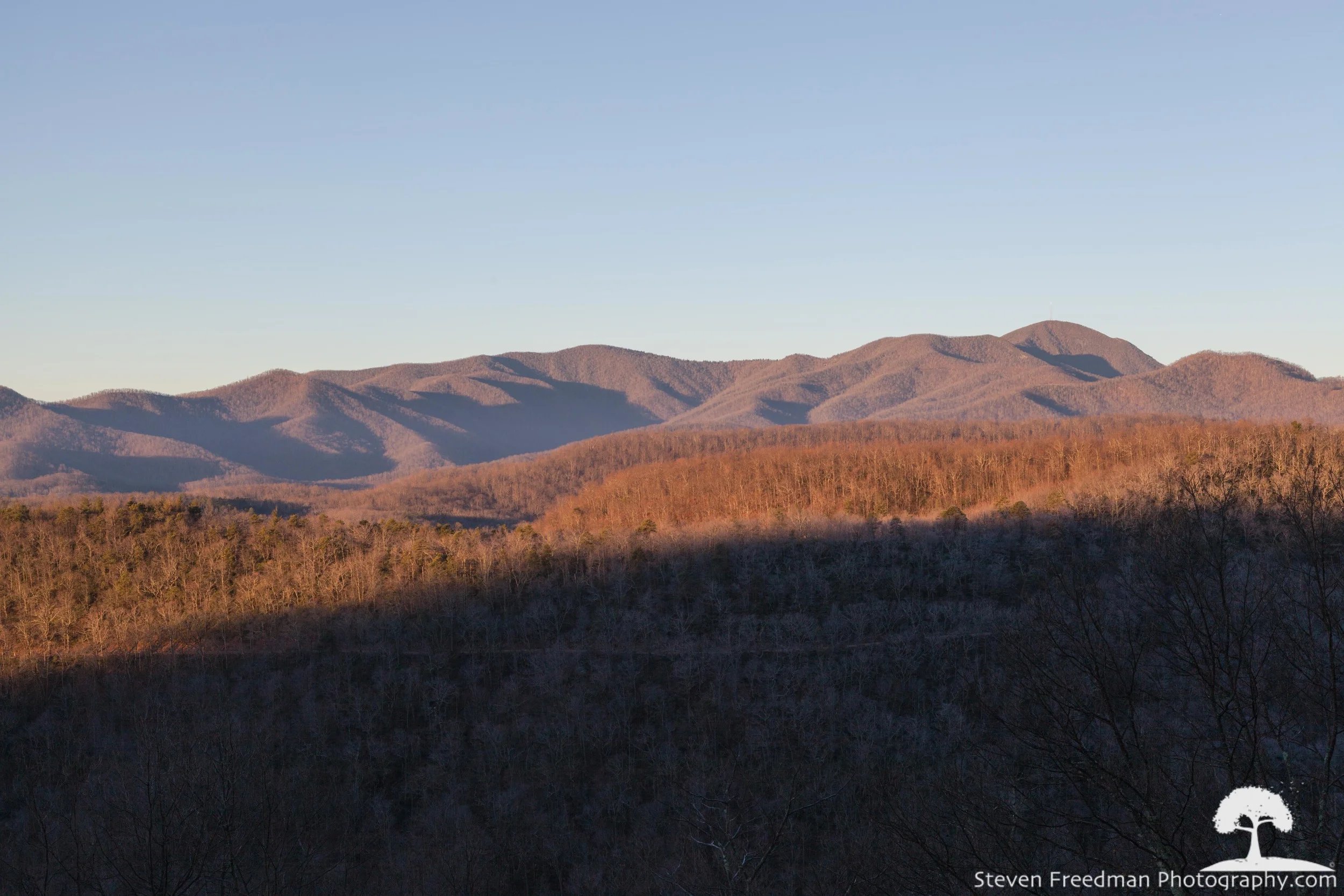 Shadows and clear skies over Bad Fork Valley.