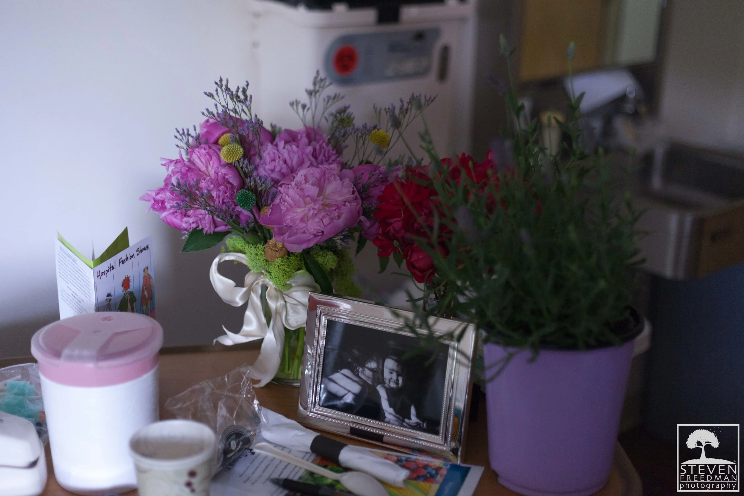 Hospital bedside table.
