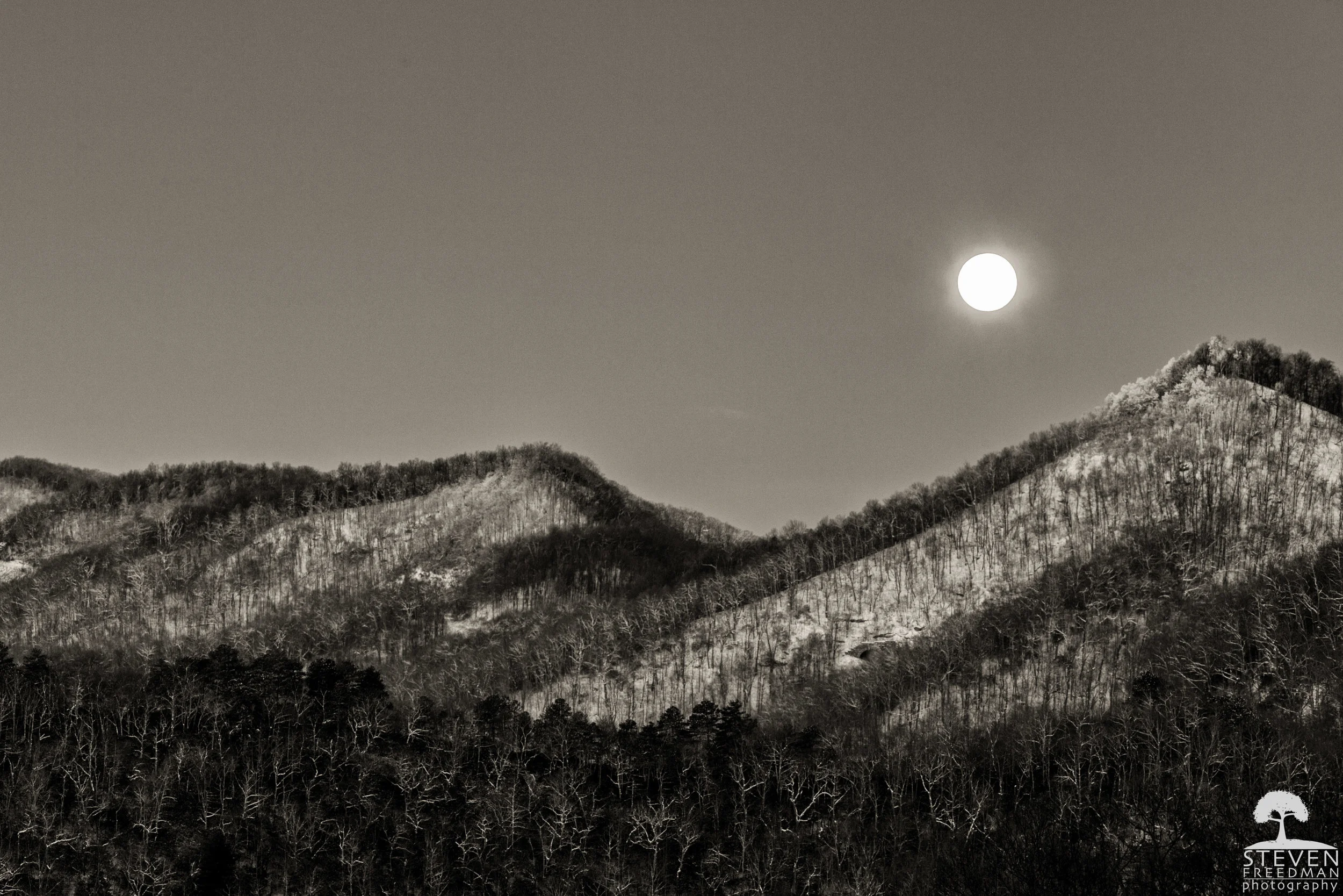 The Wolf Moon in black and white. 
