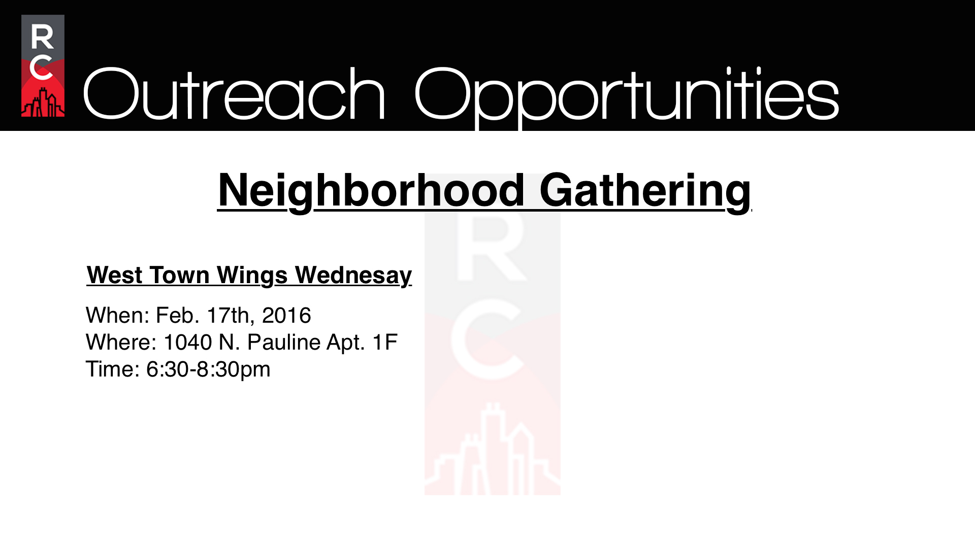 Get involved with meeting new people within your very own neighborhoods as we invite them to food, fellowship, and fun! Together let's carry out the vision of Renewal Church as we renew, rebuild, and release people for city impact. Join a Gathering that is closest to your neighborhood. Chicago, here we come!