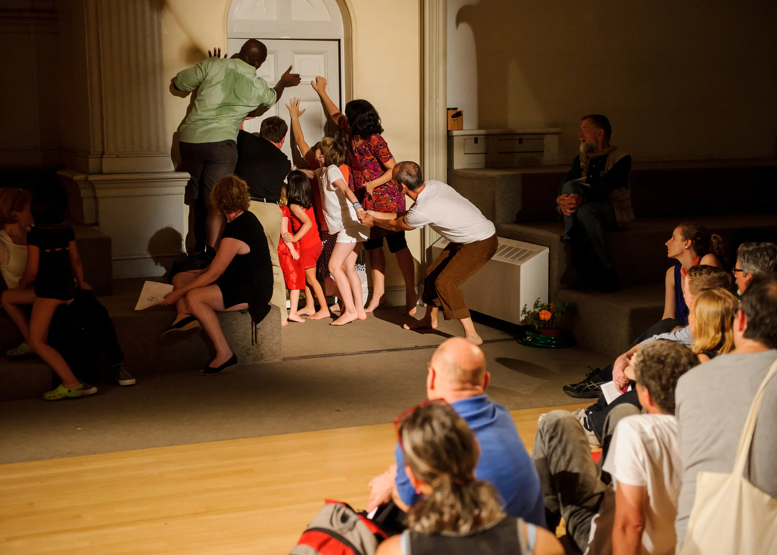 A performance of 40 Dancers do 40 Dances for the Dancers , in which 40 people interpreted instruction poems from Jackson Mac Low's The Pronouns: A Collection of Forty Dances for the Dancers . C redit Ian Douglas.