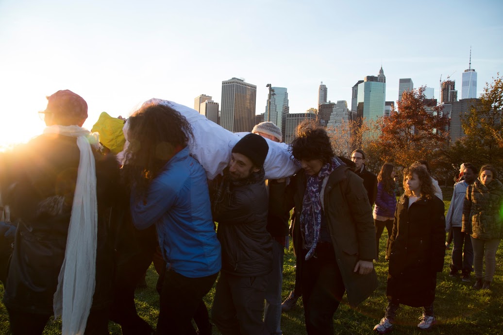Ayden is carried through Brooklyn Bridge Park during her Odyssey. Credit Katy McCarthy.