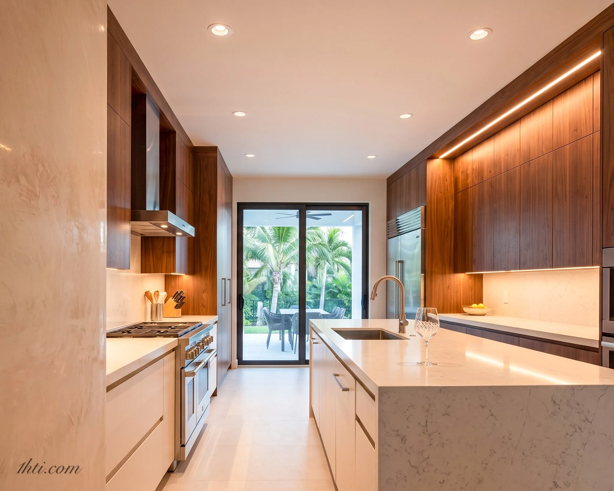 Kitchen lighting with under cabinet light and recessed lighting