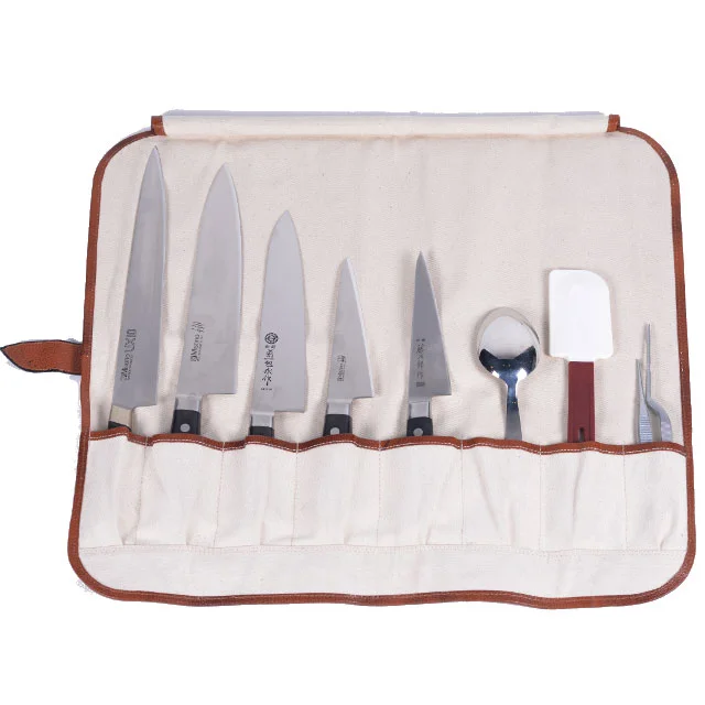 boldric chef pack knife bag roll knives tool canvas cotton waterproof leather chefs