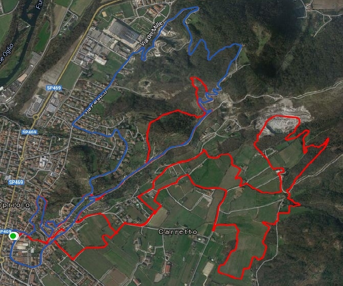  IN BLU IL GIRO DI LANCIO ED IN ROSSO IL PERCORSO DEL 2° e 3° GIRO