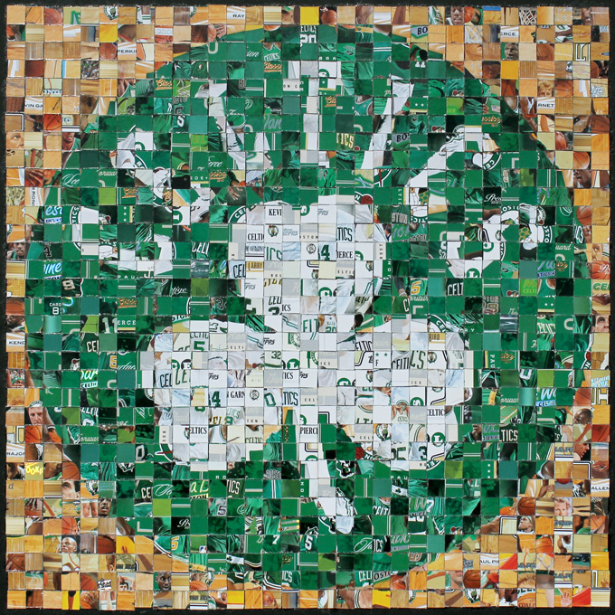 Boston Celtics Logo - Assorted Basketball Cards (Topps, Fleer, Upper Deck, Panini, Hoops) - 2013 - 13" x 13", 1 cm tiles