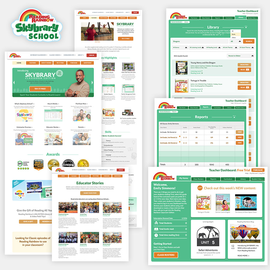Reading Rainbow: Skybrary School - Marketing Site and Web App - UI / UX Designer & Graphic Designer (360KID, © 2015 RRKidz, Inc.) - 2015