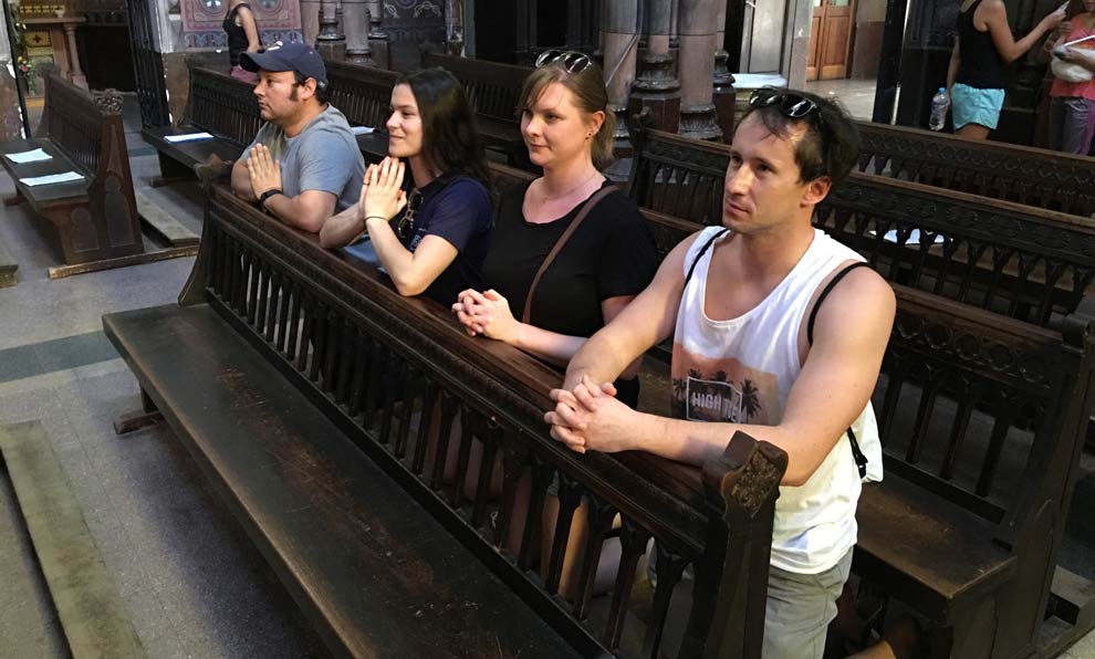 Praying inside the Capuchin Church.