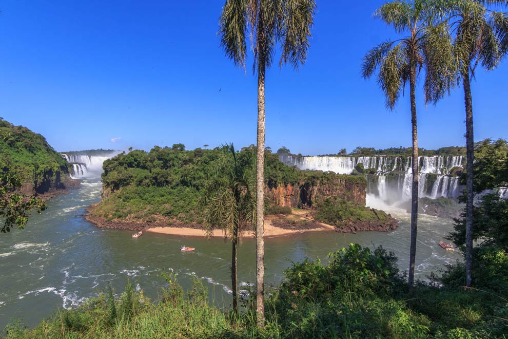 Way on the left is Brazil. On the right is the Argentina side which has way more falls.