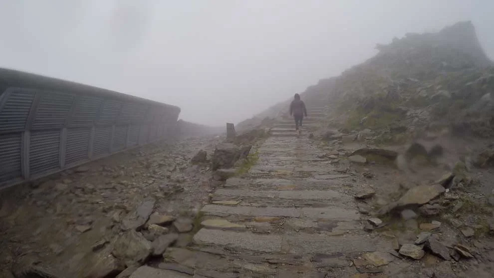 Paige and I approaching the peak, up to the right.