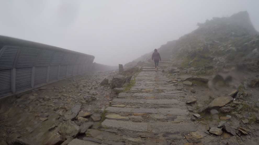 Paige and I approaching the peak, up to the right.