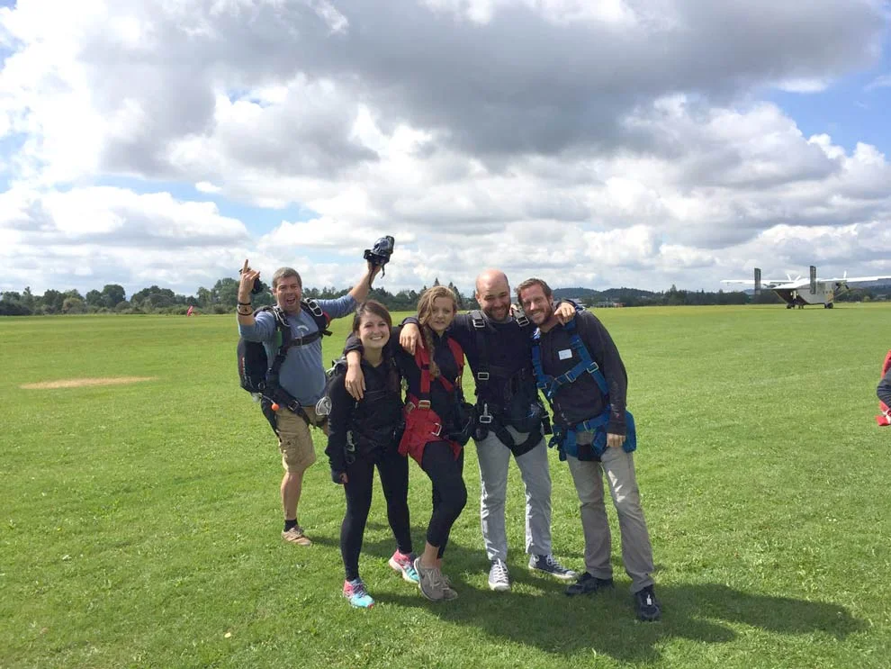 4 of us were on the first plane -- Kelly, Signe, Brecht and I after the jump!