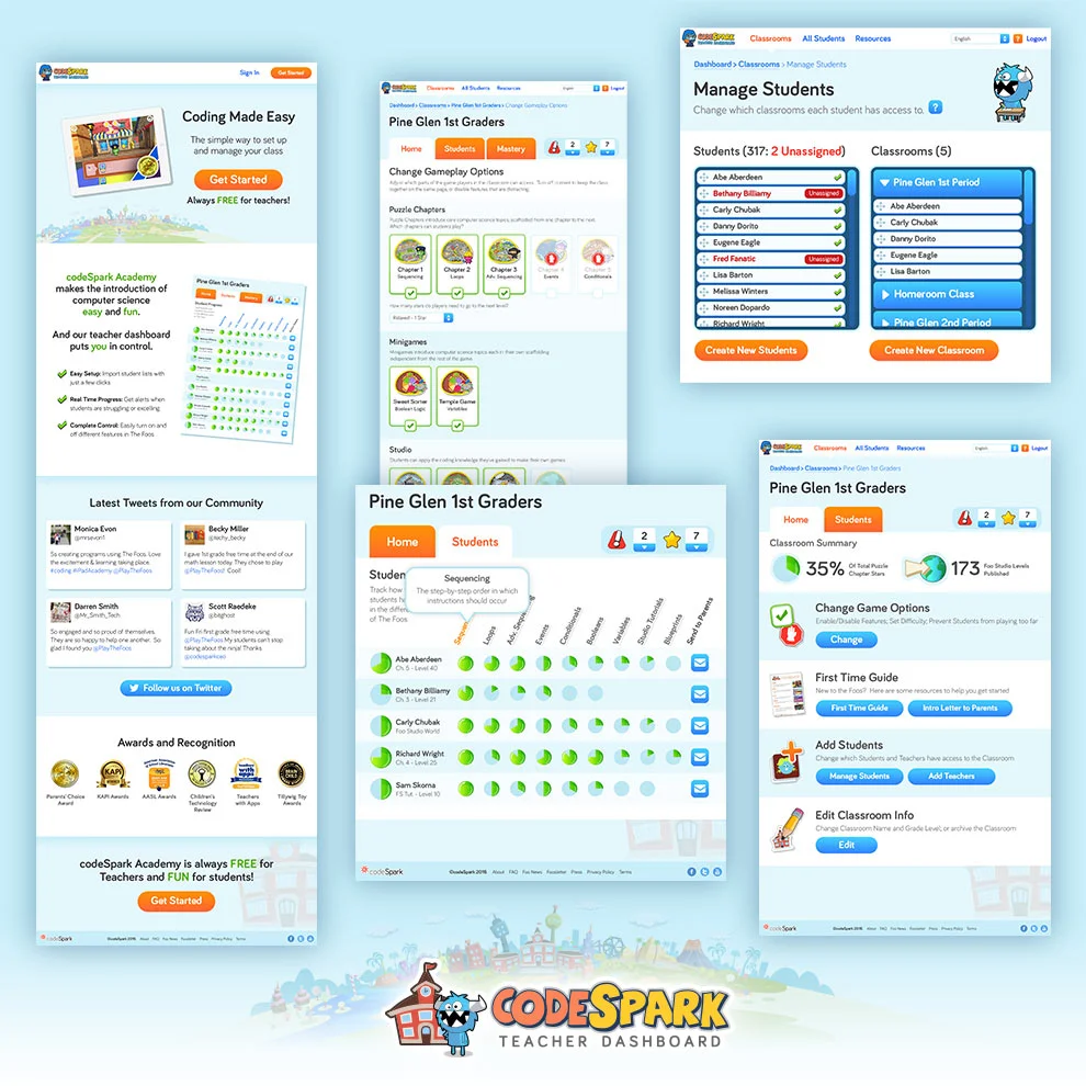 codeSpark : The Foos codeSpark Academy Teacher Dashboard (©codeSpark 2016) - UI / Graphic Designer - 2016