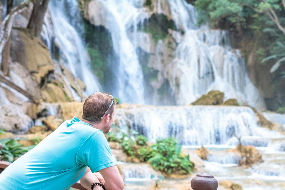 Admiring the Kuang Si Waterfalls in Laos