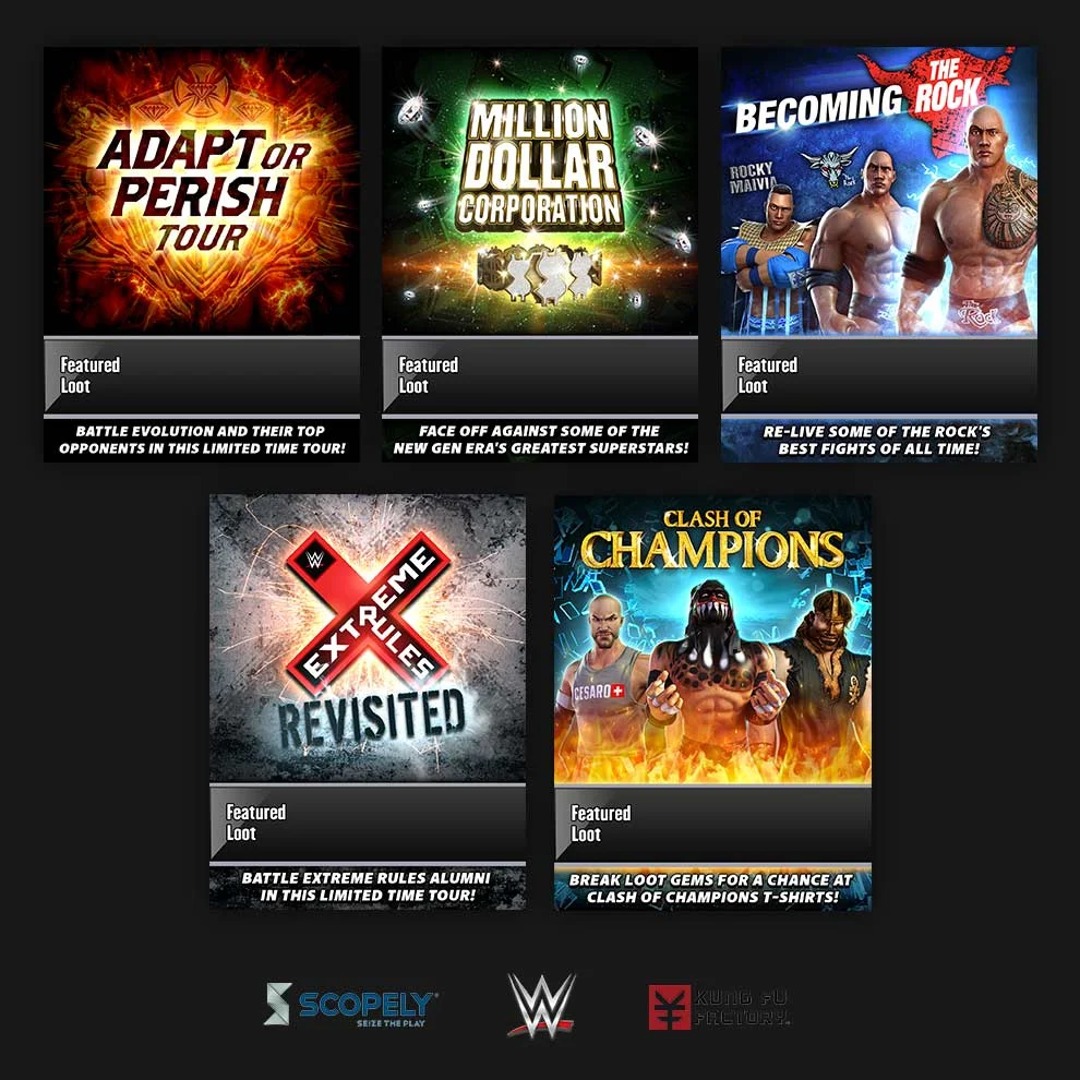 Scopely - WWE: Champions - Graphic Designer, Limited Time Tours (Scopely, Inc.) - 2016