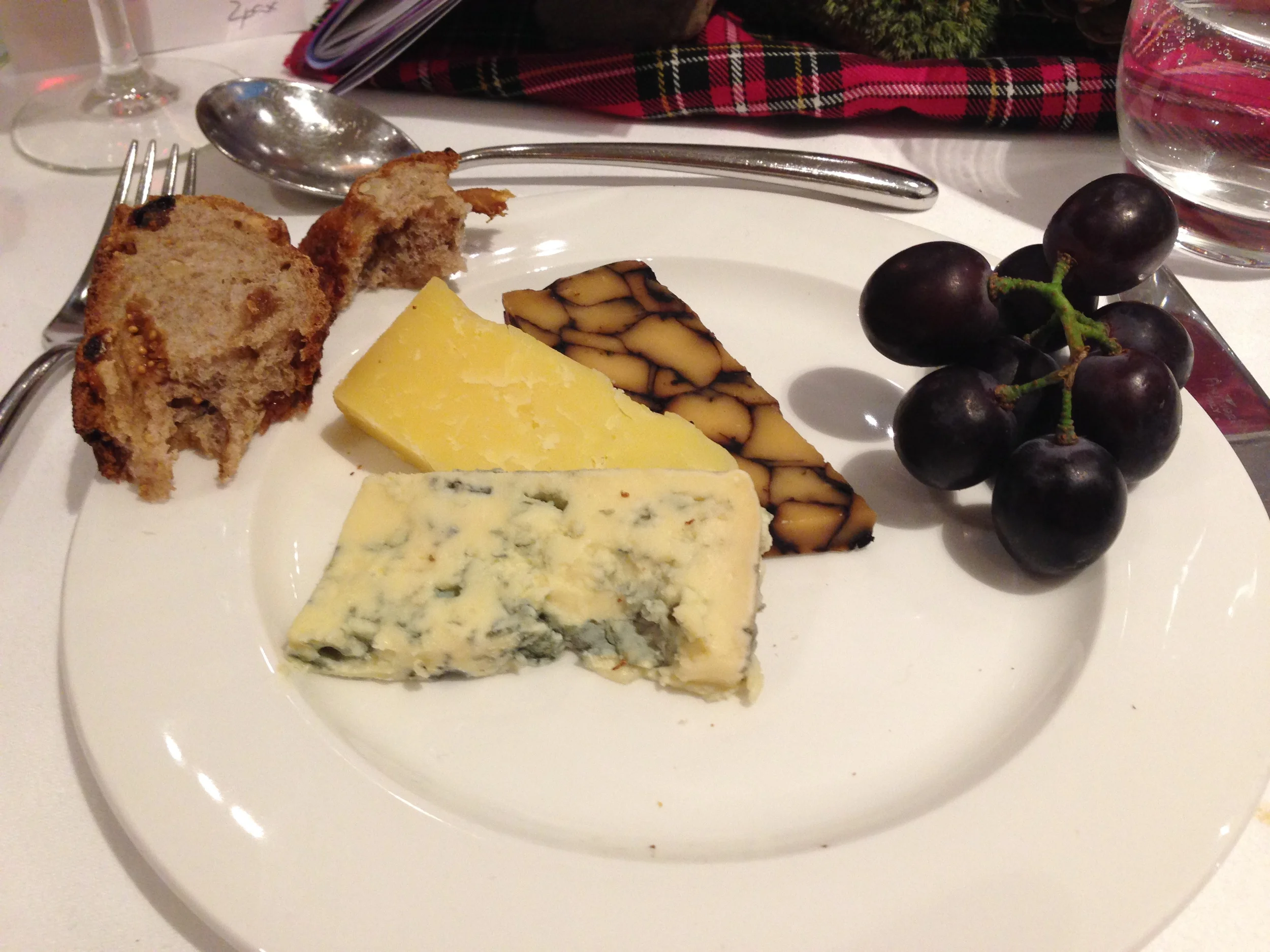 Cheese selection of Teviotdale, Bonchester and Lamark Blue served with Porto Tawny 10 years, Taylor's