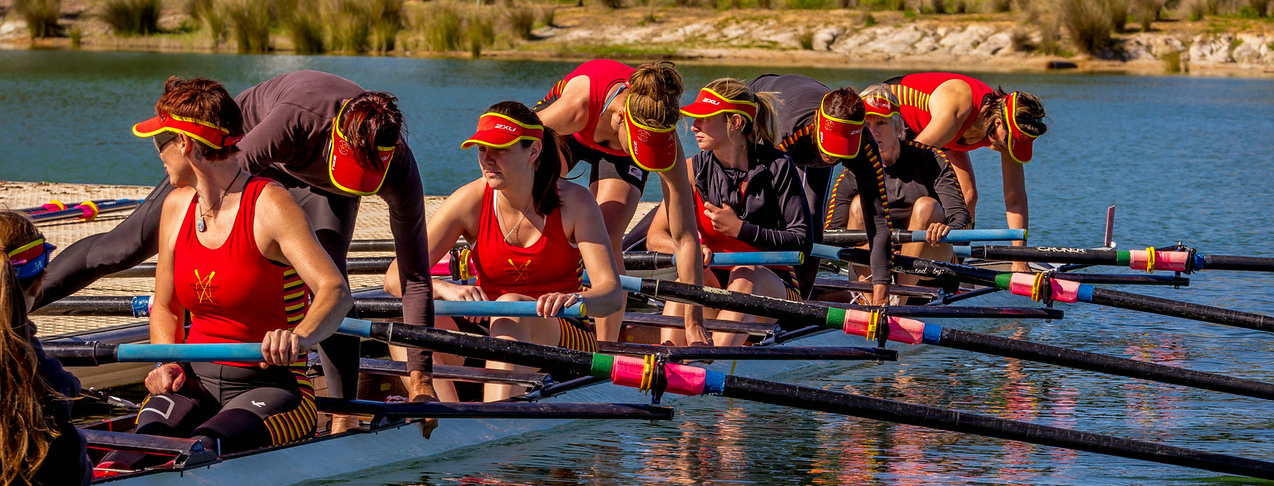 The champion WARC women's masters 8+ boating to race
