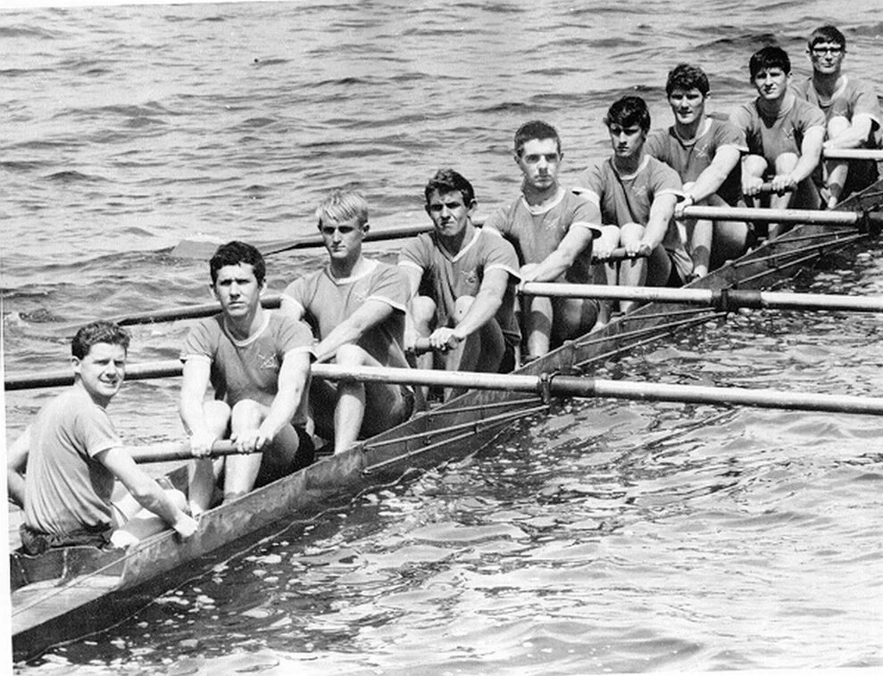 The 1968 Men's Maiden Eight, as mentioned in "The Poppet" newsletter. Cox was Terry Scook, stroke D Ninham, seven R Spurling, six Jim Booker, five R House (who couldn’t make the shoot on the day and his face was photoshopped in!), four R Hambley, three R Webber, two G Power and bow D Hunt. The photograph was sent to WARC by the six seat Jim Booker, who recalls Terry’s favourite call was “Long and drive, six and five” which, unfortunately, rhymed and he sounded a little like a broken record.
