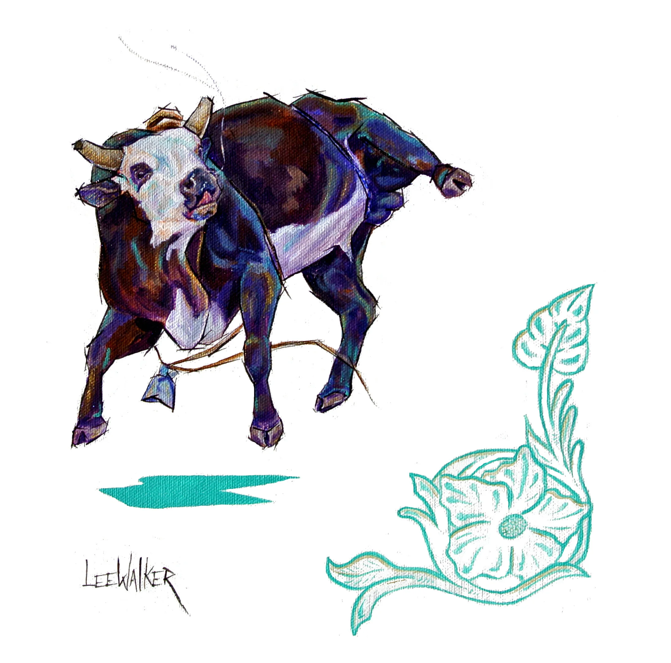 “Flower Bull” 12x12” Acrylic on Canvas