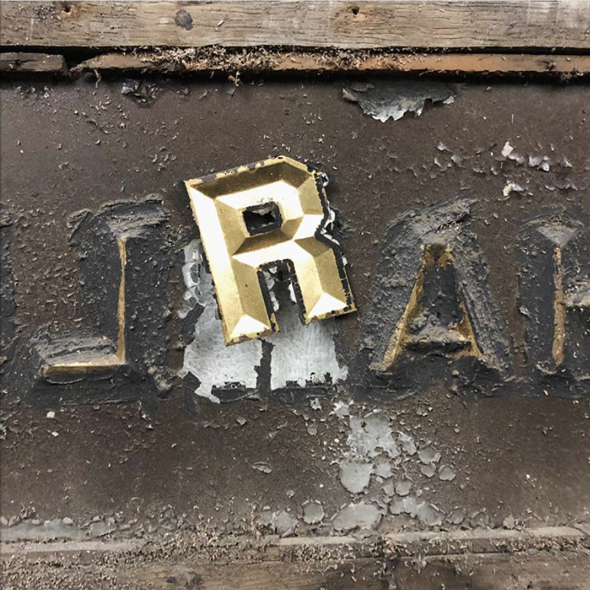  Pressed tin letter before being re-gilded with gold leaf 