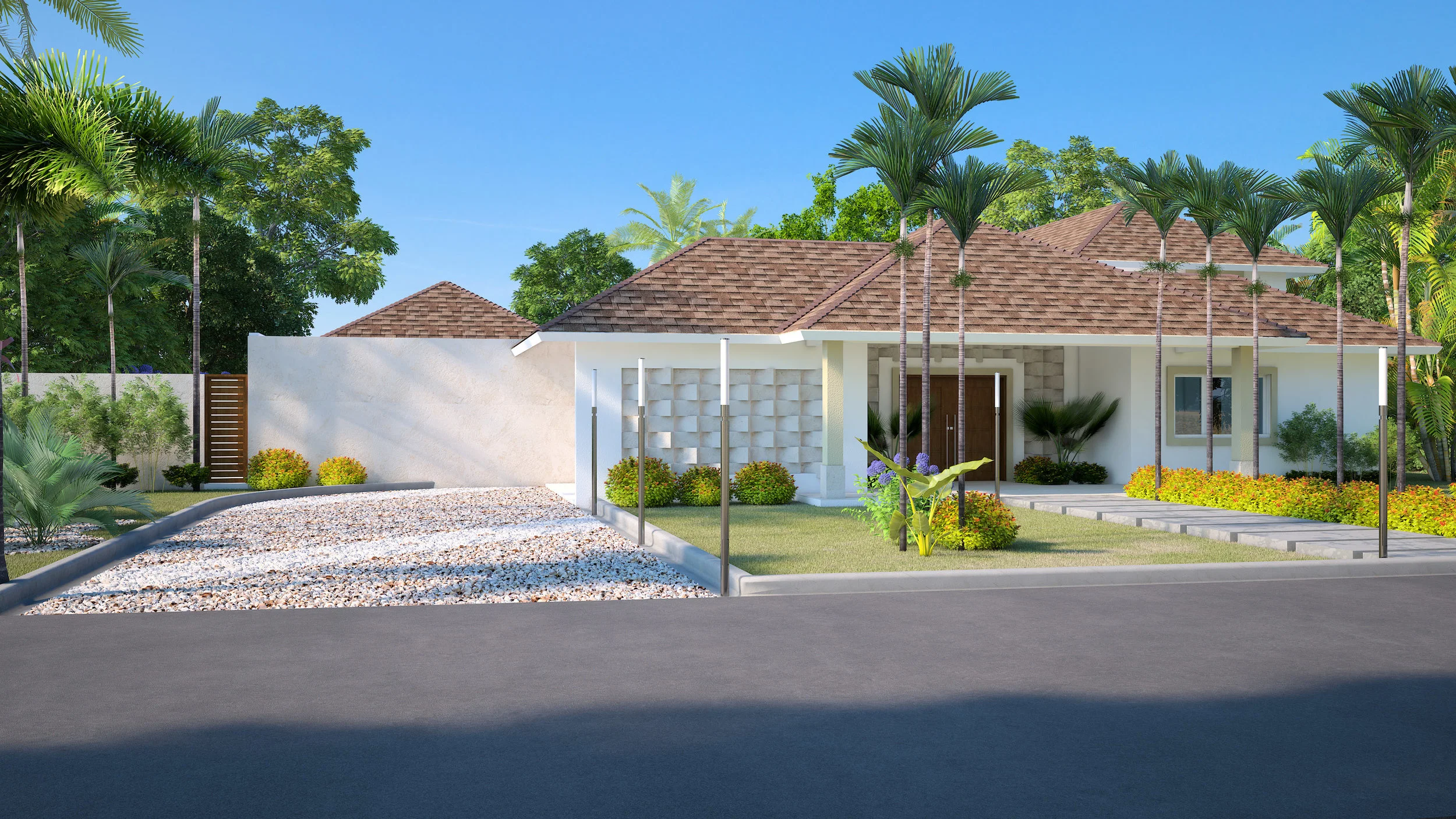  This beautiful villa is designed and built to pose an integration with the view and the exterior. With its elegant structure and its C-shaped layout, the interior and exterior maintain a constant and harmonious relationship   