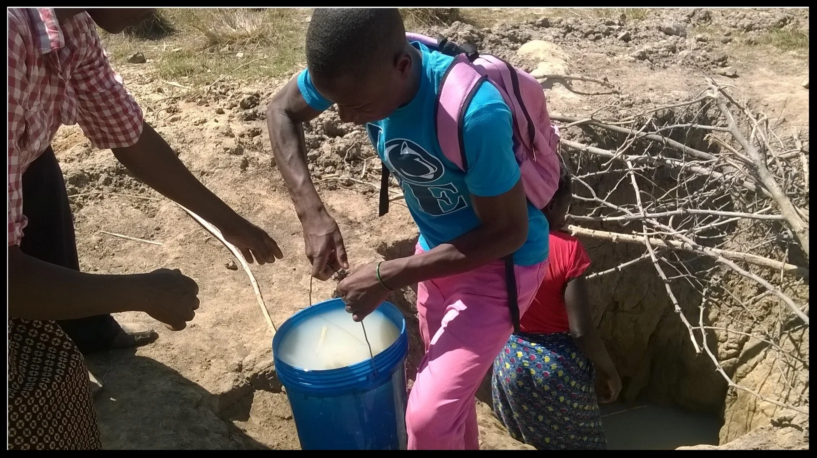 Villagers walk miles to gather this water for their households. The collected water from the rainy season typically only lasts 2-3 months.