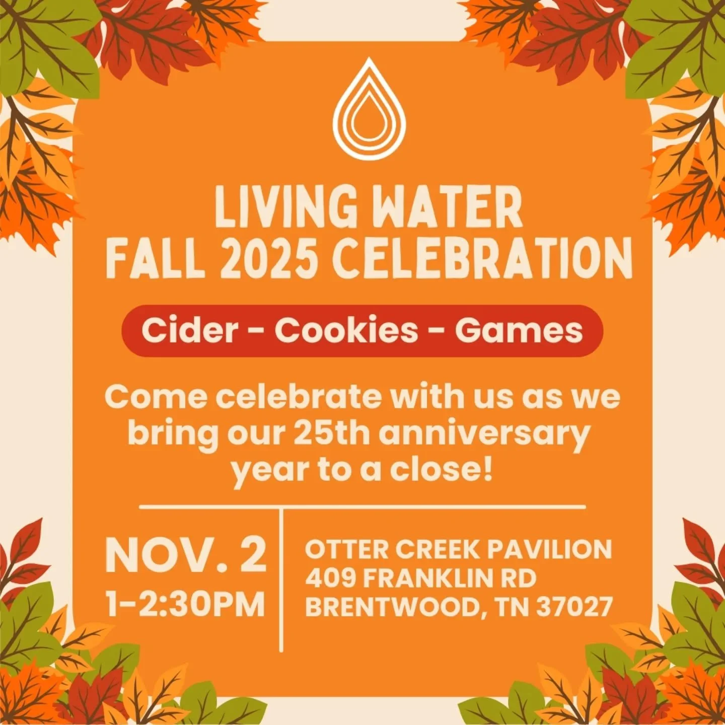 Join us on Sunday, November 2 from 1-2:30 PM at the Otter Creek Pavilion to celebrate 25 years of impact with The Living Water Project! We'll reflect on our successes in 2025, share exciting updates about what&rsquo;s ahead, and kick off our year-end