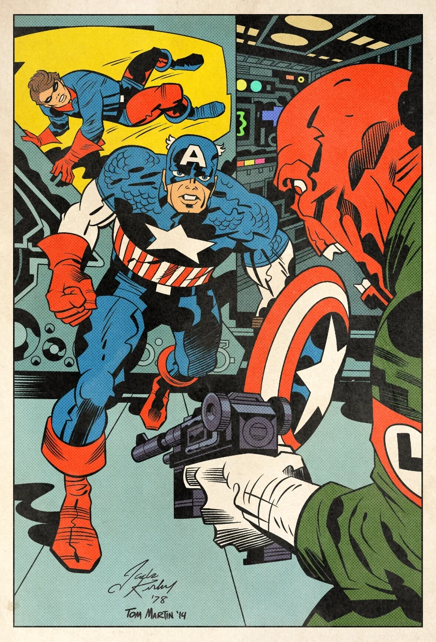 Captain America - inking & coloring over Jack Kirby