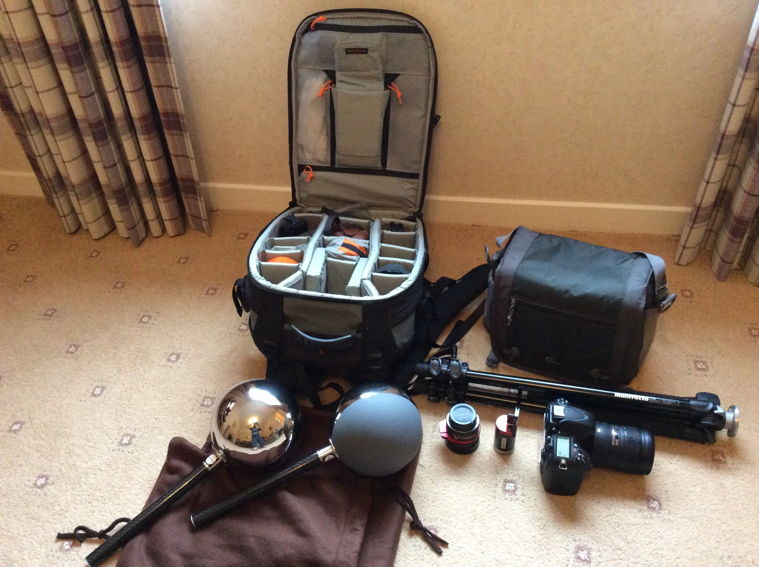 Most important assets are: Camera body, fish-eye lens, multi purpose lens, tripod, nodal head, macbeth chart and lighting checkers.