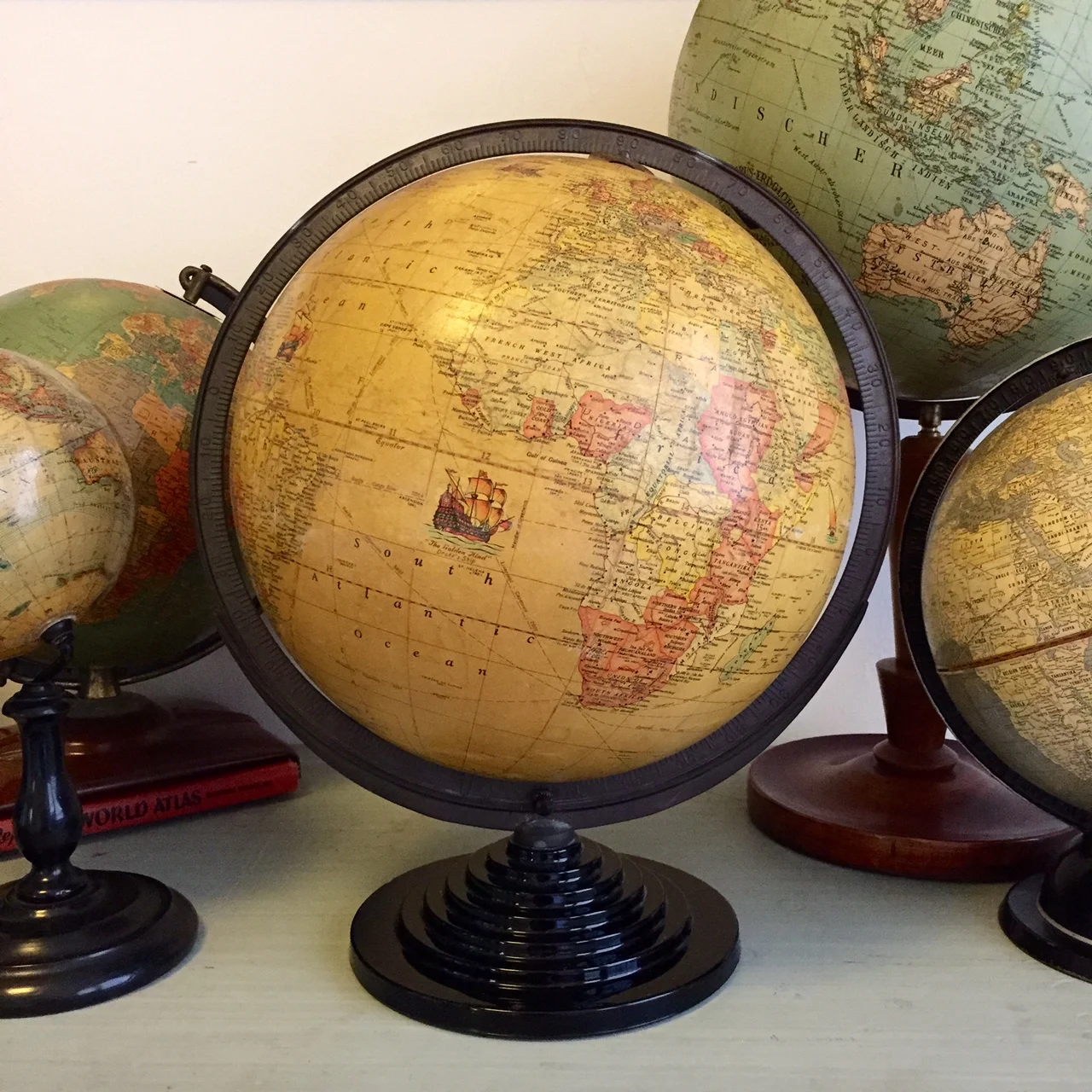 WW2 Era 12" Terrestrial Art Globe w/ Glass Base